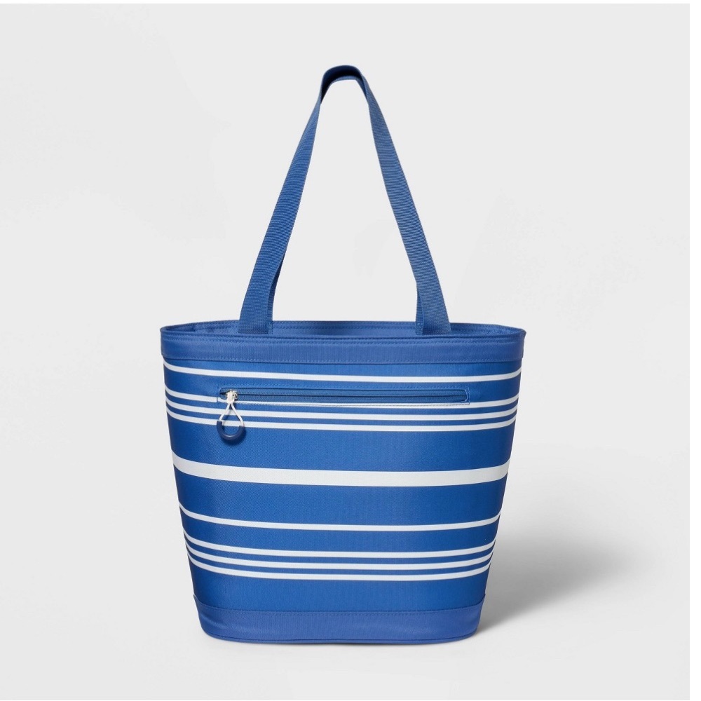 SUN SQUAD Blue and White Striped Canvas Tote